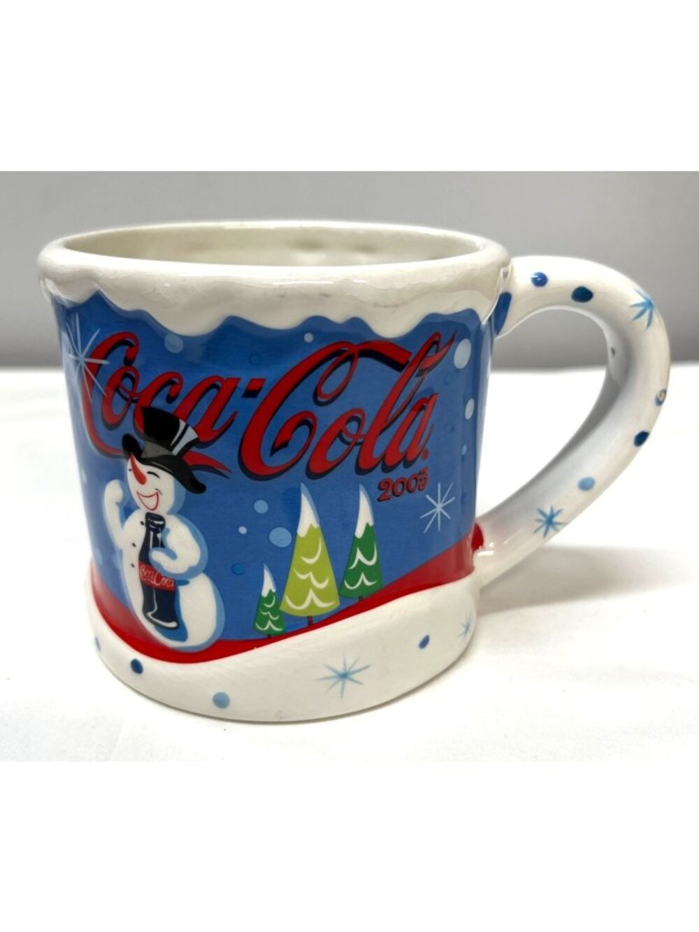 Vintage 2003 Coca-Cola Holiday Mug With Snowman & Trees Design